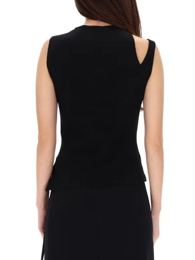 Courrèges Asymmetric Ribbed Sleeveless Top In Black