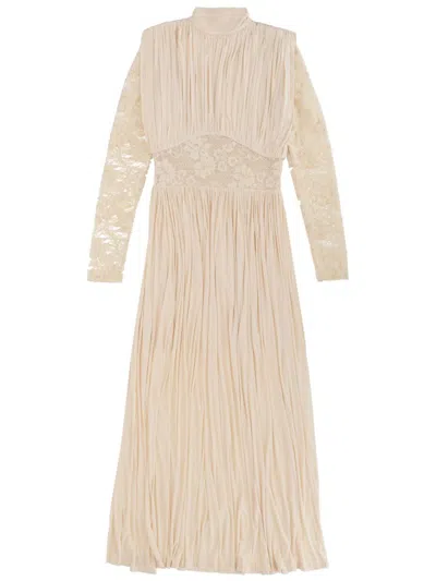 Zimmermann Ruched Stretch-jersey And Lace Maxi Dress In Neutral