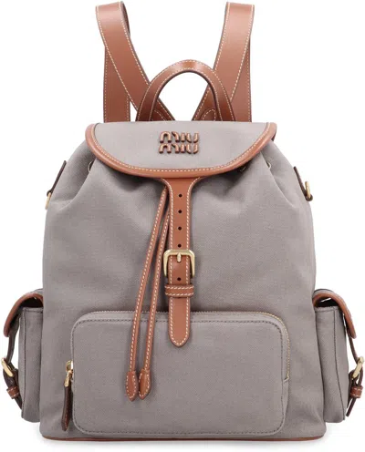 Miu Miu Hemp And Leather Backpack In Gray