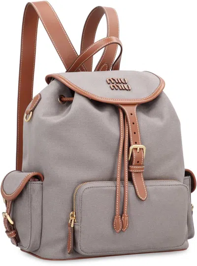 Miu Miu Hemp And Leather Backpack In Gray
