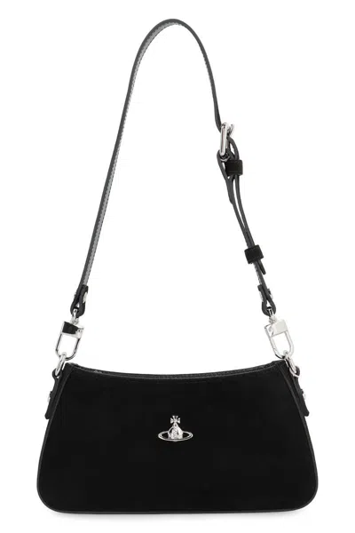 Vivienne Westwood Tesha Suede Shoulder Bag With Adjustable Strap In Black