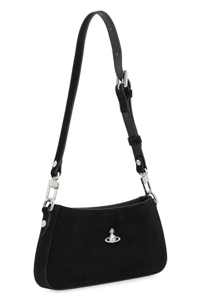 Vivienne Westwood Tesha Suede Shoulder Bag With Adjustable Strap In Black