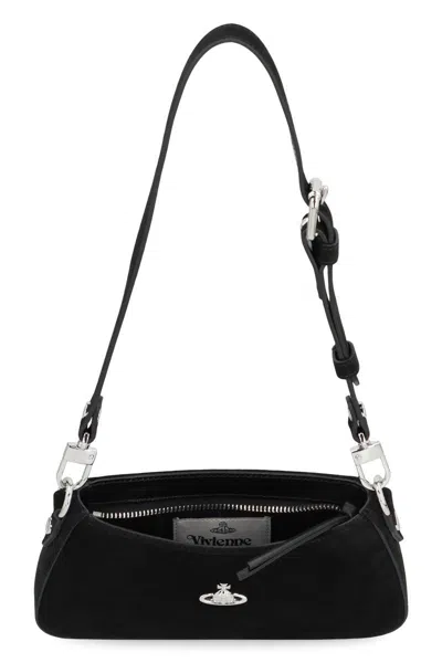 Vivienne Westwood Tesha Suede Shoulder Bag With Adjustable Strap In Black