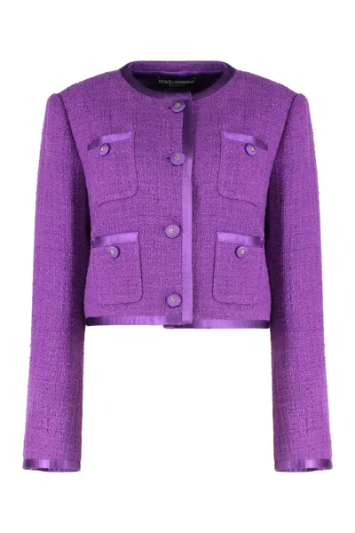 Dolce & Gabbana Rachel Tweed Jacket In Purple