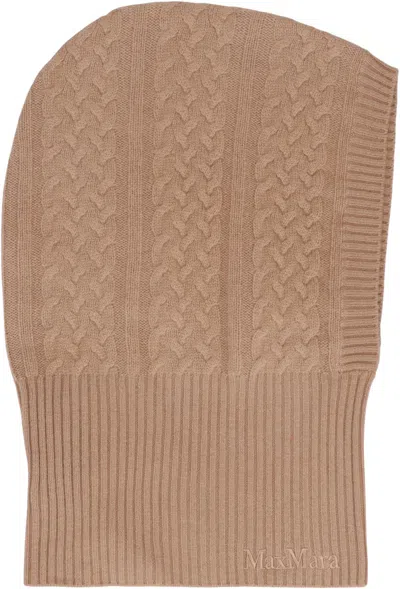 Max Mara Romana Cable-knit Cashmere Hood In Brown
