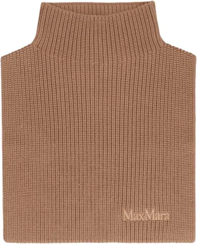 Max Mara Orsola Wool Ribbed Neckwarmer In Brown