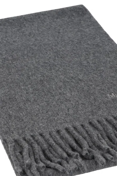 Max Mara Wool Scarf Scilli Fringed Edges In Gray