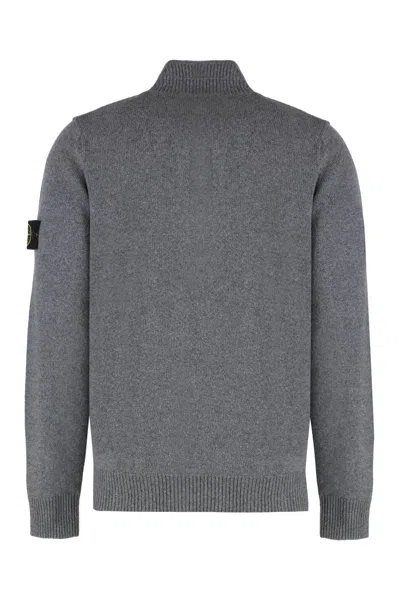 Stone Island Sweater With Zipper In Wool Blend In Gray