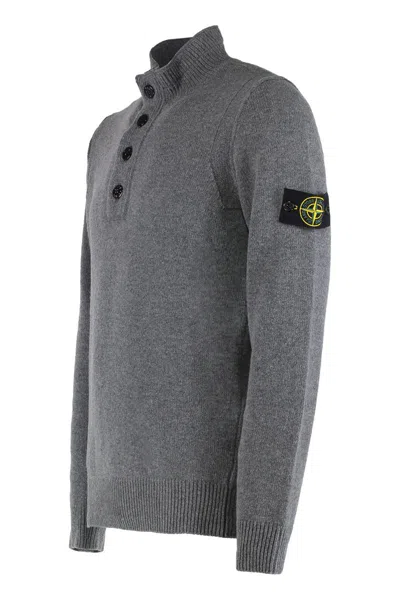Stone Island Sweater With Zipper In Wool Blend In Gray