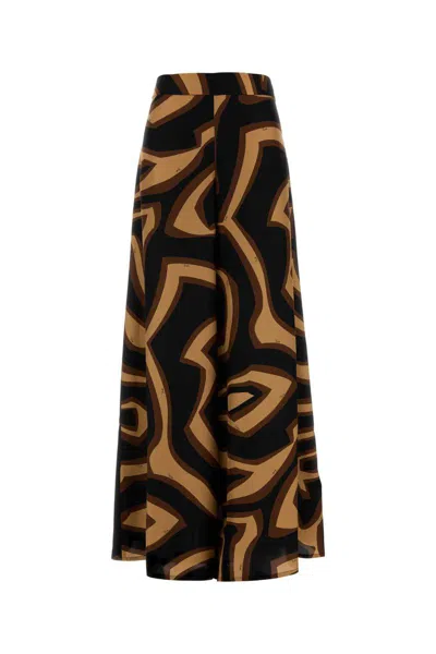Pucci Labirinto Print Silk Wide Pants Trousers Black In Multi