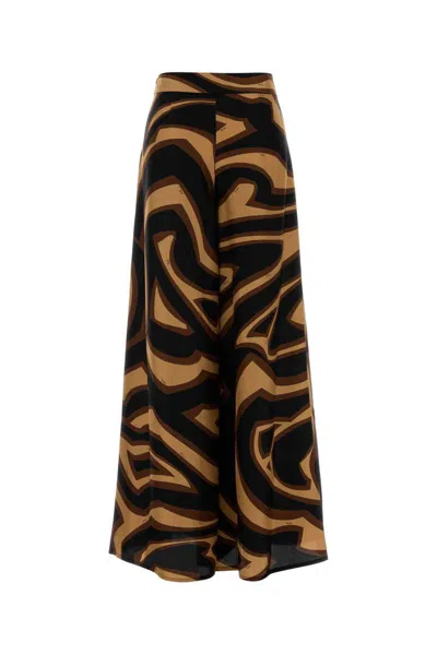 Pucci Labirinto Print Silk Wide Pants Trousers Black In Multi