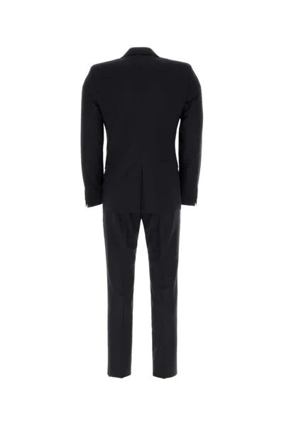 Prada Tailored Wool Blend Suit With Notched Lapel In Black