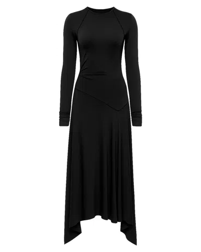 Victoria Beckham Long Sleeve Midi Dress Black In Black