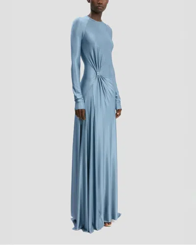 Victoria Beckham Twist Waist Gown In Stone In Blue