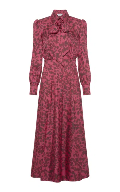 Gabriela Hearst Phelan Maxi Shirtdress In Fuchsia Printed Silk In Pink