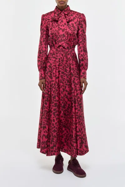 Gabriela Hearst Phelan Maxi Shirtdress In Fuchsia Printed Silk In Pink