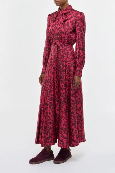 Gabriela Hearst Phelan Maxi Shirtdress In Fuchsia Printed Silk In Pink