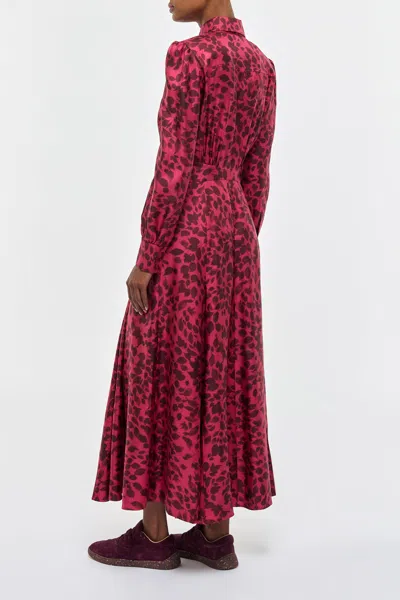 Gabriela Hearst Phelan Maxi Shirtdress In Fuchsia Printed Silk In Pink