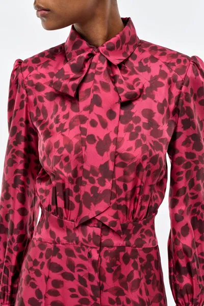 Gabriela Hearst Phelan Maxi Shirtdress In Fuchsia Printed Silk In Pink