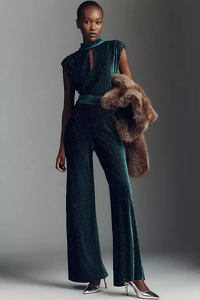 Saylor Marion Velvet Sparkle Jumpsuit In Green