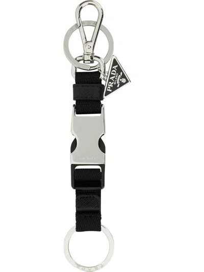 Prada Black Keychain With Snap Buckle Men
