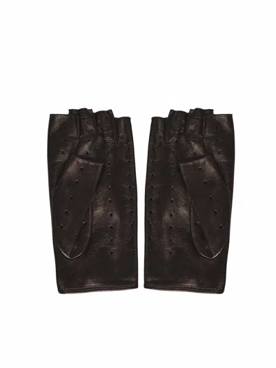 Valentino Leather Gloves With Logo In Black