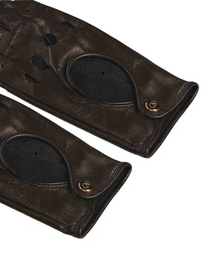 Valentino Leather Gloves With Logo In Black