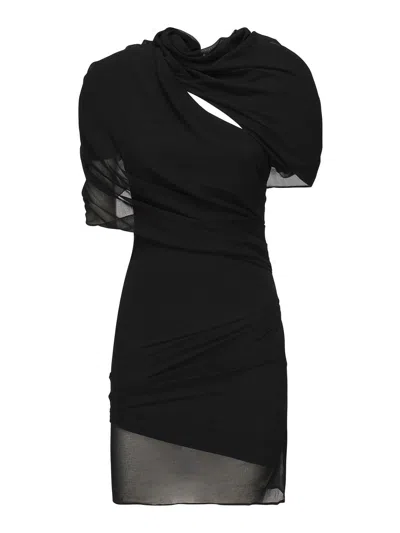 Jacquemus Womens Black Castagna Padded-shoulder Woven Mini Dress