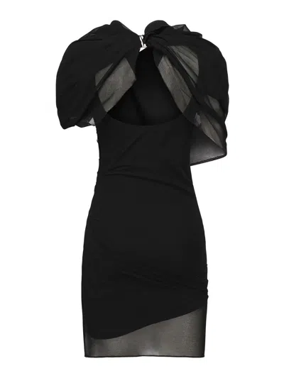 Jacquemus Womens Black Castagna Padded-shoulder Woven Mini Dress