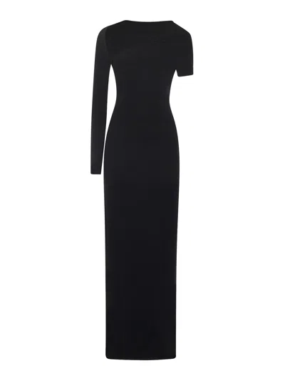 Courrèges Long Asymmetrical Jersey Dress In Black