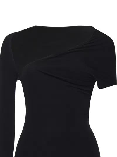 Courrèges Long Asymmetrical Jersey Dress In Black