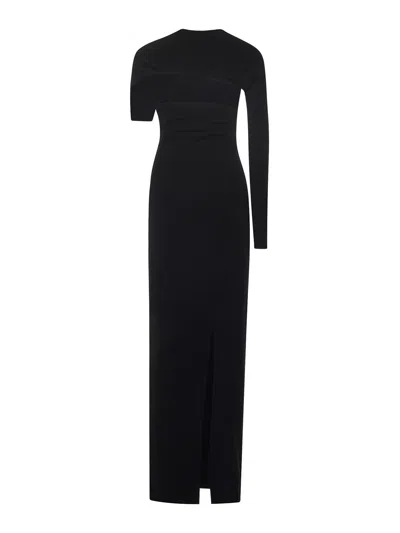 Courrèges Long Asymmetrical Jersey Dress In Black