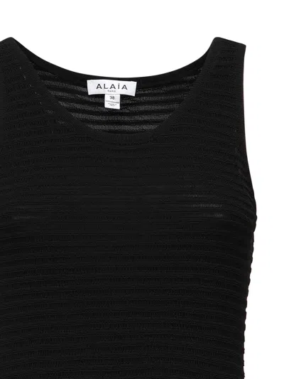Alaïa Short Dress With Ruffle Knit In Black
