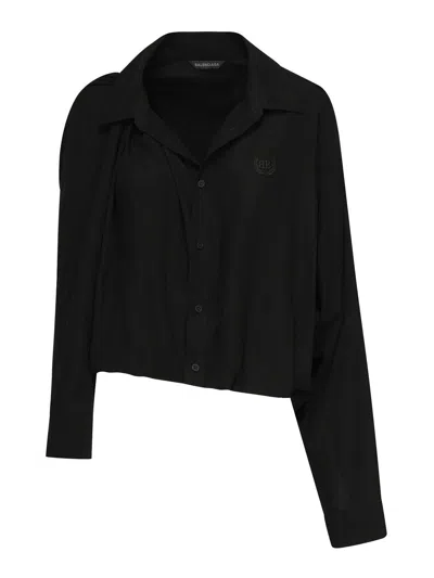 Balenciaga One-shoulder Poplin Shirt In Black