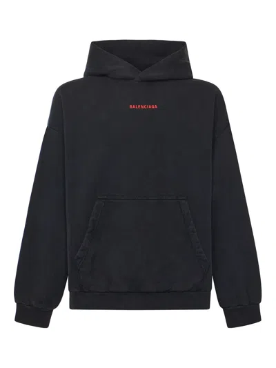 Balenciaga Hoodie With Front Pocket And Ribbed Cuffs In Black