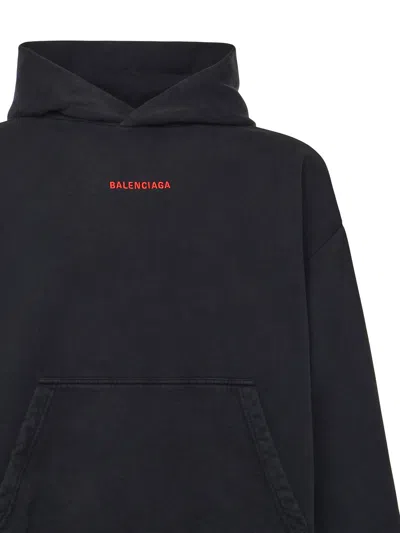 Balenciaga Hoodie With Front Pocket And Ribbed Cuffs In Black