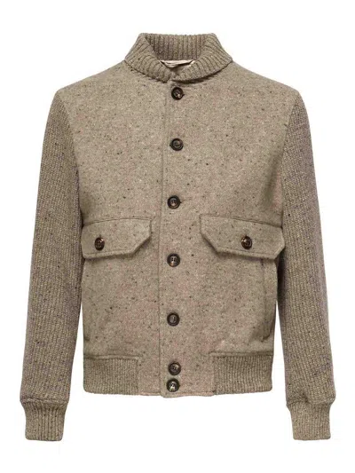 Eleventy Speckled-effect Ribbed Jacket In Brown