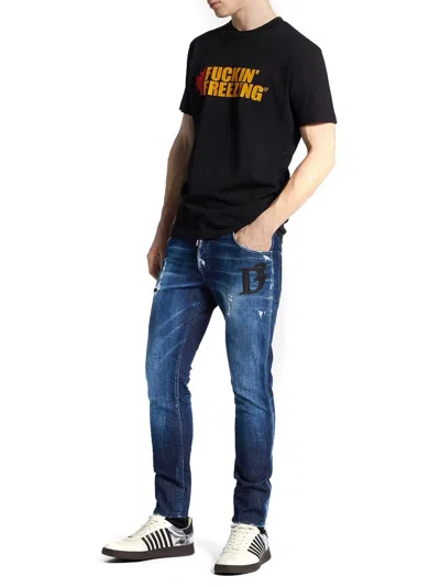 Dsquared2 Distressed Blue Denim Jeans With Concealed Fly In Blue