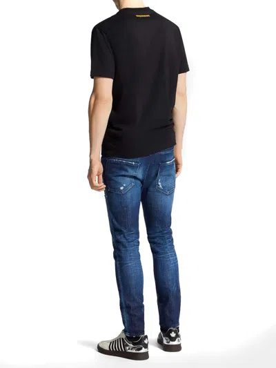 Dsquared2 Distressed Blue Denim Jeans With Concealed Fly In Blue