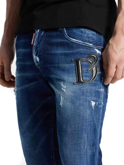 Dsquared2 Distressed Blue Denim Jeans With Concealed Fly In Blue