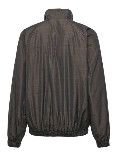 Balenciaga Prince Of Wales Lightweight Zip-up Jacket In Brown