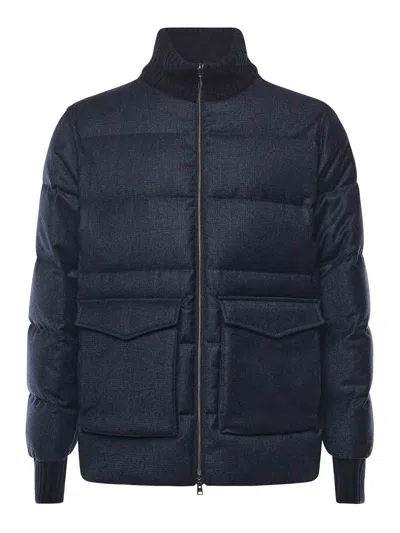 Herno Wool And Cashmere Blend Bomber Jacket In Blue