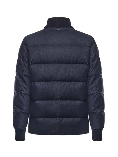 Herno Wool And Cashmere Blend Bomber Jacket In Blue