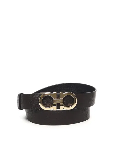 Ferragamo Leather Gancini Belt In Brown