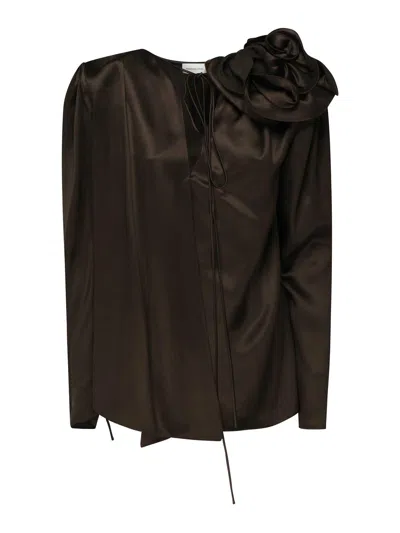 Magda Butrym Classic Silk Blouse With Application In Brown