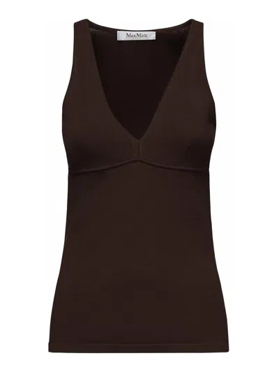 Max Mara Sleeveless Viscose Top In Brown