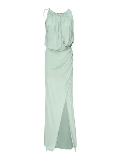 Blumarine Draped Jersey Long Dress In Green