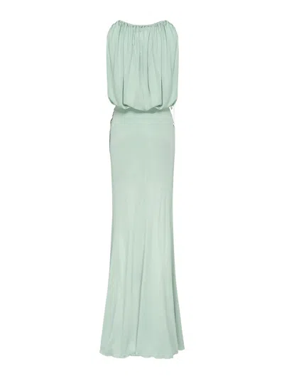 Blumarine Draped Jersey Long Dress In Green