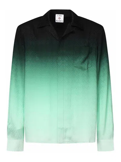 Casablanca 'ping Pong' Jacquard Silk Shirt In Green