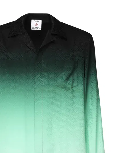 Casablanca 'ping Pong' Jacquard Silk Shirt In Green